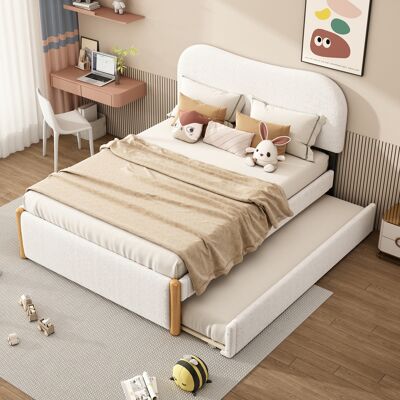 JHY DESIGN Cama Plana De 140 X 200 Cm, Tapizada, Con Una Práctica Cama Extraíble, Diseño Minimalista, Blanca. JHY DESIGN Cama Plana De 140 X 200 Cm, Tapizada, Con Una Práctica Cama Extraíble, Diseño Minimalista, Blanca.