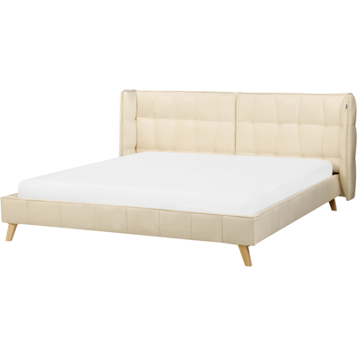 Cama de Terciopelo Beige Beliani con Cabecero Ajustable - Cama Cama de Terciopelo Beige Beliani con Cabecero Ajustable - Cama