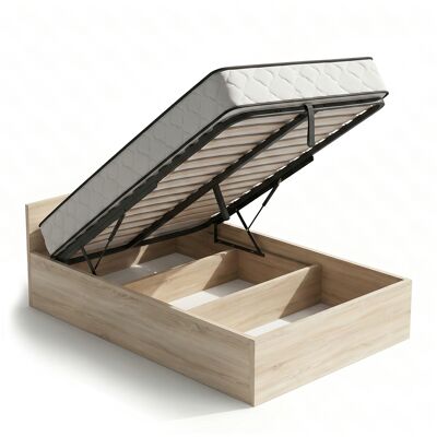 AKORD Cama Con Canapé Abatible 100x200 Cm Somier Elevable De Metal Y Colchón De Muelles Roble Sonoma AKORD Cama Con Canapé Abatible 100x200 Cm Somier Elevable De Metal Y Colchón De Muelles Roble Sonoma
