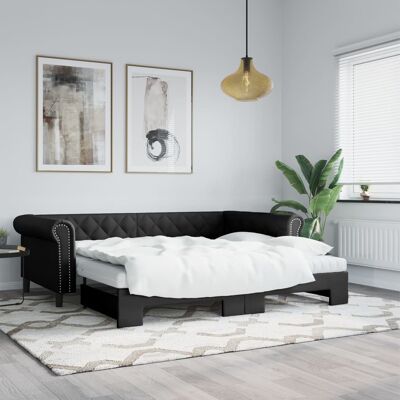 Vidaxl - Sofá Cama Nido Con Colchón Cuero Sintético Negro 90x200 Cm Vidaxl - Sofá Cama Nido Con Colchón Cuero Sintético Negro 90x200 Cm