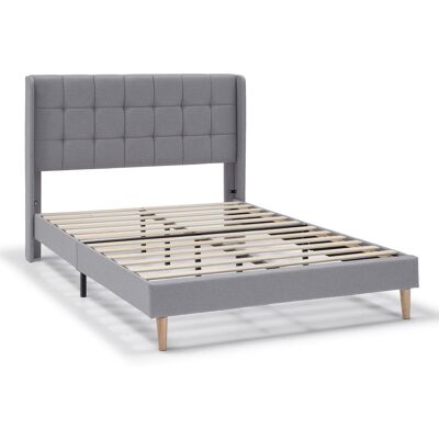 Vs Venta-stock - Estructura De Cama Tapizada Esther De 30 Cm, 135/140x190 Cm, Gris Claro Vs Venta-stock - Estructura De Cama Tapizada Esther De 30 Cm, 135/140x190 Cm, Gris Claro