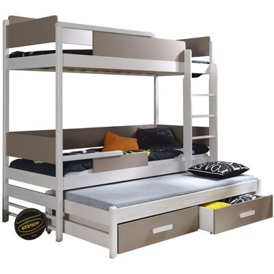 MIRJAN24 Mobilier1 - Litera Henderson 114, Blanco + Trufa, Litera Con Cama Extra, 90x200, 90x190, Madera, Somieres, 98x208x183cm MIRJAN24 Mobilier1 - Litera Henderson 114, Blanco + Trufa, Litera Con Cama Extra, 90x200, 90x190, Madera, Somieres, 98x208x183cm