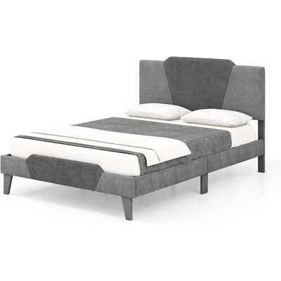 Cama Tapizada 140x200cm, Camas Matrimoniales Terciopelo Con Cabecero, Estructura Cama Para Soporte De Colchón, Sin Necesidad De Somier De Láminas De Madera, Gris - Costway Cama Tapizada 140x200cm, Camas Matrimoniales Terciopelo Con Cabecero, Estructura Cama Para Soporte De Colchón, Sin Necesidad De Somier De Láminas De Madera, Gris - Costway