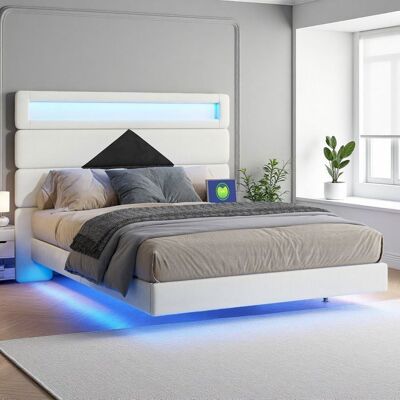 OEM Cama 140x190 - Acolchado De Rombos - Terciopelo Beige - Cabecero Con Usb Y Led - Somier De Lamas Suspendido OEM Cama 140x190 - Acolchado De Rombos - Terciopelo Beige - Cabecero Con Usb Y Led - Somier De Lamas Suspendido