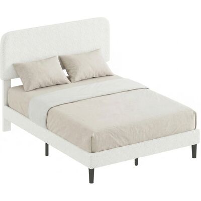JHY DESIGN Estructura De Cama De 140x190cm Con Somier De Láminas, Cabecero Ajustable, Cama Doble Tapizada En Terciopelo Teddy, Láminas Metálicas, Color Blanco. JHY DESIGN Estructura De Cama De 140x190cm Con Somier De Láminas, Cabecero Ajustable, Cama Doble Tapizada En Terciopelo Teddy, Láminas Metálicas, Color Blanco.