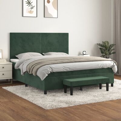 vidaXL Cama con colchón - Terciopelo Verde Oscuro 160x200cm vidaXL Cama con colchón - Terciopelo Verde Oscuro 160x200cm