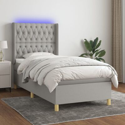 Cama gris claro con cabecero ajustable y luces LED - vidaXL Cama gris claro con cabecero ajustable y luces LED - vidaXL