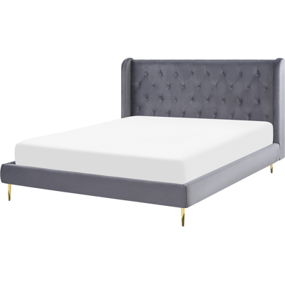 Cama Beliani FORBACH - Terciopelo Gris Tamaño doble UE Encabezado capitonado Cama Beliani FORBACH - Terciopelo Gris Tamaño doble UE Encabezado capitonado