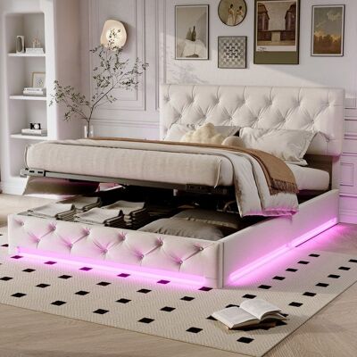 OEM Estructura De Cama Con Arcón 160x200 Cm Blanco – Led, Hidráulica, Cabecera Ajustable, Somier De Lamas, Capacidad 300 Kg OEM Estructura De Cama Con Arcón 160x200 Cm Blanco – Led, Hidráulica, Cabecera Ajustable, Somier De Lamas, Capacidad 300 Kg