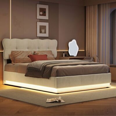 OEM Estructura De Cama Con Arcón 140x200 Cm Terciopelo Beige - Hidráulica, Led 7 Colores, Somier De Lamas OEM Estructura De Cama Con Arcón 140x200 Cm Terciopelo Beige - Hidráulica, Led 7 Colores, Somier De Lamas