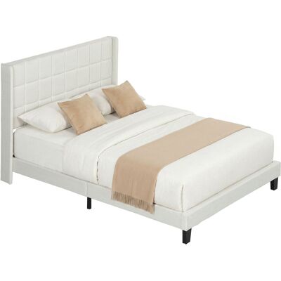 Homcom Cama Tapizada 135x190 Cm Con Cabecero Acolchado Con Orejas Y Almacenaje Inferior, Somier De Lamas De Madera, Fácil Montaje, Beige Homcom Cama Tapizada 135x190 Cm Con Cabecero Acolchado Con Orejas Y Almacenaje Inferior, Somier De Lamas De Madera, Fácil Montaje, Beige