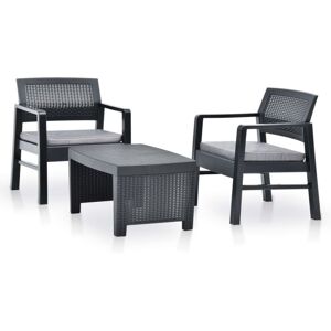 Juego De Muebles De Jardín 3 Piezas Plástico Gris Antracita Vidaxl Juego De Muebles De Jardín 3 Piezas Plástico Gris Antracita Vidaxl