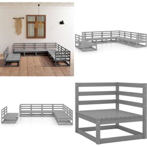 VIDAXL Juego De Muebles De Jardín 9 Piezas Gris Madera Maciza De Pino - Muebles De Exterior - Sofás De Jardín VIDAXL Juego De Muebles De Jardín 9 Piezas Gris Madera Maciza De Pino - Muebles De Exterior - Sofás De Jardín