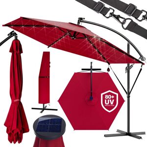 Sombrilla De Jardín Parasol 300cm Manivela 24 Luces Led Protección Uv80+ Seguro Antiviento Funda Protectora Rojo - Kingsleeve Sombrilla De Jardín Parasol 300cm Manivela 24 Luces Led Protección Uv80+ Seguro Antiviento Funda Protectora Rojo - Kingsleeve