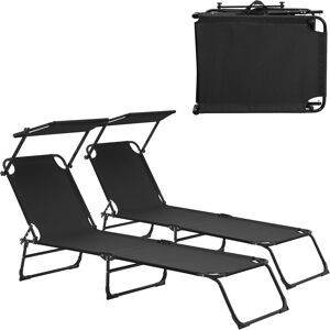 Set De 2 Tumbonas Plegables Lomeda Con Parasol Acero 187x53x27 Cm - Negro [ Casa.pro Set De 2 Tumbonas Plegables Lomeda Con Parasol Acero 187x53x27 Cm - Negro [ Casa.pro