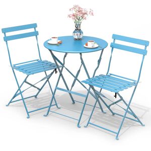 Conjunto Mesa Y Sillas Jardín Plegable, Set De Bistro Muebles De Jardín Acero, Azul - Vounot Conjunto Mesa Y Sillas Jardín Plegable, Set De Bistro Muebles De Jardín Acero, Azul - Vounot