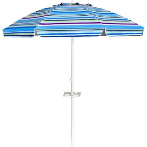 Sombrilla De Playa De 200 Cm Parasol Para Jardín Mercado Patio Sombrilla Inclinable Sin Base (rayas Azul Claro) - Costway Sombrilla De Playa De 200 Cm Parasol Para Jardín Mercado Patio Sombrilla Inclinable Sin Base (rayas Azul Claro) - Costway