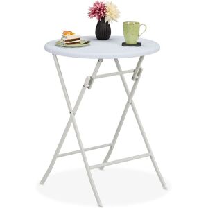 Mesa De Jardín Plegable, Redonda, 75 X 60 Cm, Efecto Ratán, Plástico Y Metal, Mesita Balcón Y Exterior, Blanco - Relaxdays Mesa De Jardín Plegable, Redonda, 75 X 60 Cm, Efecto Ratán, Plástico Y Metal, Mesita Balcón Y Exterior, Blanco - Relaxdays
