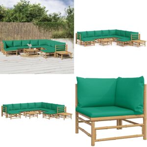VIDAXL Set De Muebles De Jardín 12 Piezas Bambú Con Cojines Verde - Muebles De Exterior - Sofás De Jardín VIDAXL Set De Muebles De Jardín 12 Piezas Bambú Con Cojines Verde - Muebles De Exterior - Sofás De Jardín