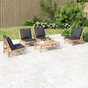 Set De Muebles De Jardín 5 Piezas Bambú Con Cojines Gris Oscuro Vidaxl Set De Muebles De Jardín 5 Piezas Bambú Con Cojines Gris Oscuro Vidaxl