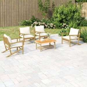 Vidaxl - Set De Muebles De Jardín 5 Piezas Bambú Y Cojines Blanco Crema Vidaxl - Set De Muebles De Jardín 5 Piezas Bambú Y Cojines Blanco Crema