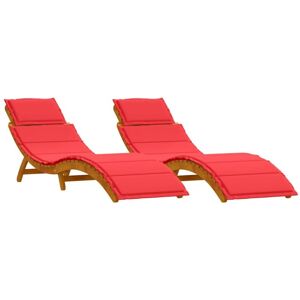 vidaXL Conjunto de tumbonas con 2 en marrón, rojo madera de acacia, tela marrón - Tumbona vidaXL Conjunto de tumbonas con 2 en marrón, rojo madera de acacia, tela marrón - Tumbona