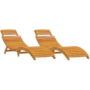 vidaXL Conjunto de Tumbonas con 2 de Madera de Acacia Marrón - Conjunto de Tumbonas vidaXL Conjunto de Tumbonas con 2 de Madera de Acacia Marrón - Conjunto de Tumbonas