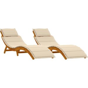 vidaXL Conjunto de Lounge de Jardín con 2 tumbonas plegables de madera de acacia - Muebles de jardín vidaXL Conjunto de Lounge de Jardín con 2 tumbonas plegables de madera de acacia - Muebles de jardín