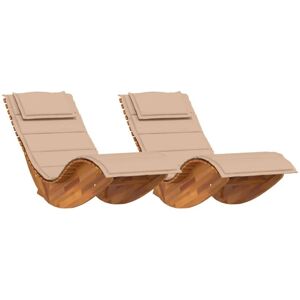 Set de 2 tumbonas de madera de teca Beige - Relax al aire libre Set de 2 tumbonas de madera de teca Beige - Relax al aire libre