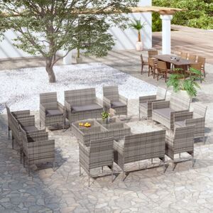 Set De Muebles De Jardín 16 Pzas Y Cojines Ratán Sintético Gris Vidaxl Set De Muebles De Jardín 16 Pzas Y Cojines Ratán Sintético Gris Vidaxl