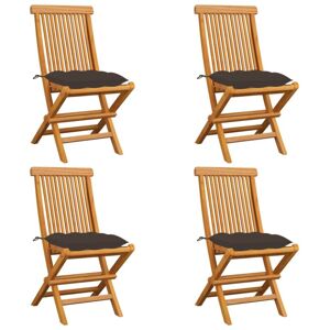 Vidaxl - Sillas De Jardín 4 Uds Madera De Teca Con Cojines Gris Taupe Vidaxl - Sillas De Jardín 4 Uds Madera De Teca Con Cojines Gris Taupe