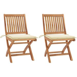 Sillas De Jardín 2 Unidades Con Cojines Crema Madera De Teca Vidaxl Sillas De Jardín 2 Unidades Con Cojines Crema Madera De Teca Vidaxl