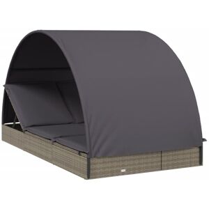 Tumbona 2 Personas Toldo Redondo Ratán Pe Gris 211x112x140 Cm Vidaxl Tumbona 2 Personas Toldo Redondo Ratán Pe Gris 211x112x140 Cm Vidaxl