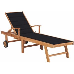 Vidaxl - Tumbona Con Cojín Negro Madera Maciza De Teca Vidaxl - Tumbona Con Cojín Negro Madera Maciza De Teca