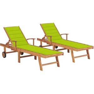 Vidaxl - Tumbonas 2 Unidades Madera Maciza Teca Con Cojín Verde Chillón Vidaxl - Tumbonas 2 Unidades Madera Maciza Teca Con Cojín Verde Chillón