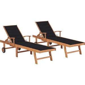 Vidaxl - Tumbonas 2 Unidades Madera Maciza De Teca Con Cojín Negro Vidaxl - Tumbonas 2 Unidades Madera Maciza De Teca Con Cojín Negro