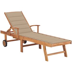 Vidaxl - Tumbona Con Cojín Beige Madera Maciza De Teca Vidaxl - Tumbona Con Cojín Beige Madera Maciza De Teca