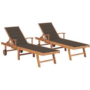 Vidaxl - Tumbonas 2 Unidades Madera Maciza De Teca Con Cojín Gris Taupe Vidaxl - Tumbonas 2 Unidades Madera Maciza De Teca Con Cojín Gris Taupe