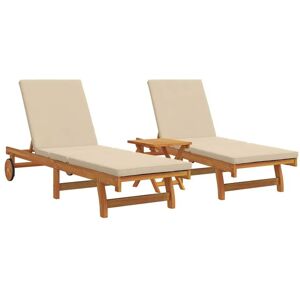 Set de 3 Tumbonas Beige de Madera de Acacia Plegable Set de 3 Tumbonas Beige de Madera de Acacia Plegable