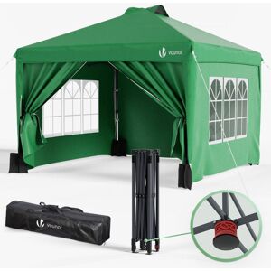 Carpa Plegable Gazebo 3x3m Con Botón Central Paredes Laterales, Cenador Pabellón De Jardín Pop Up, Verde - Vounot Carpa Plegable Gazebo 3x3m Con Botón Central Paredes Laterales, Cenador Pabellón De Jardín Pop Up, Verde - Vounot