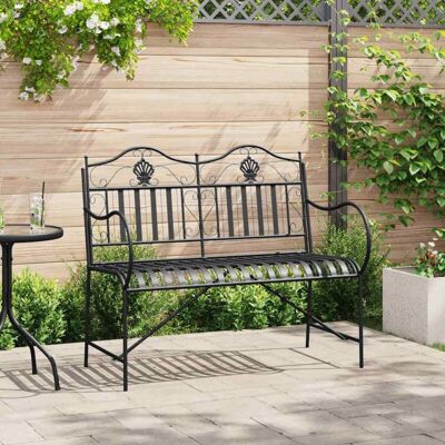 Banco de jardín de metal negro - Asiento moderno para 2 personas Banco de jardín de metal negro - Asiento moderno para 2 personas
