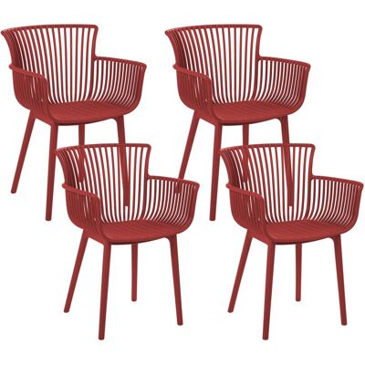 Beliani Juego de 4 Sillas de Plástico Rojas para Comedor Interior Exterior Beliani Juego de 4 Sillas de Plástico Rojas para Comedor Interior Exterior