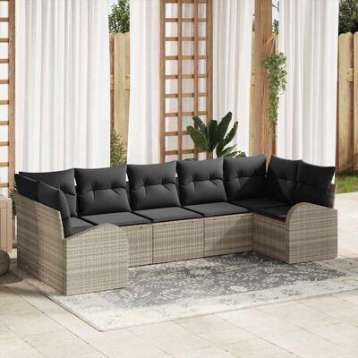 Marca - Conjunto de Sofá de Jardín - 7 Piezas de Ratán de Polímero Gris Marca - Conjunto de Sofá de Jardín - 7 Piezas de Ratán de Polímero Gris