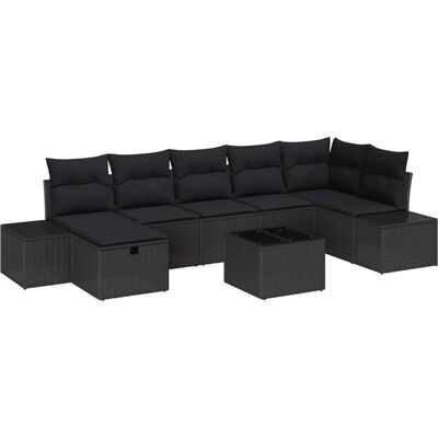 VidaXL - Conjunto de Sofá de Jardín de 8 Piezas - Negro - Poliratán VidaXL - Conjunto de Sofá de Jardín de 8 Piezas - Negro - Poliratán