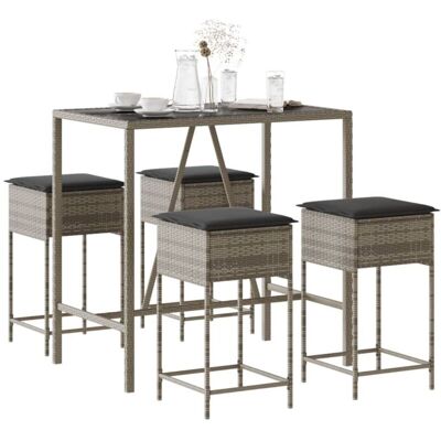 vidaXL Conjunto de Bar de Jardín - 5 Piezas con Cojines - Gris vidaXL Conjunto de Bar de Jardín - 5 Piezas con Cojines - Gris
