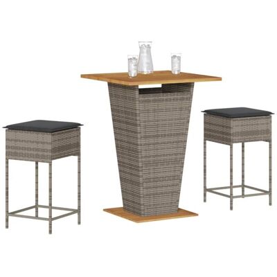 VidaXL Juego de Bar de Jardín - 3 Piezas con Cojines - Gris VidaXL Juego de Bar de Jardín - 3 Piezas con Cojines - Gris