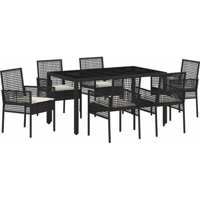 vidaXL Juego de Comedor de Jardín - 7 Piezas, Cojines, Ratán Sintético, Moderno vidaXL Juego de Comedor de Jardín - 7 Piezas, Cojines, Ratán Sintético, Moderno