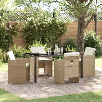 Unbranded Juego de comedor de jardín 5 piezas - Cojines beige Poly Rattan Unbranded Juego de comedor de jardín 5 piezas - Cojines beige Poly Rattan