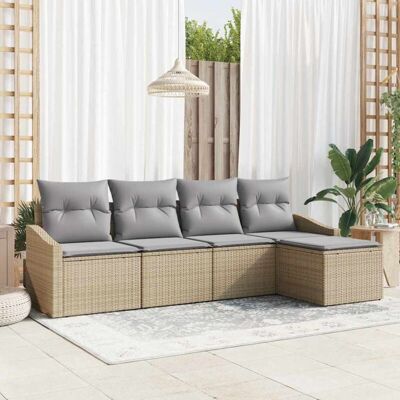 Conjunto de comedor de jardín beige - 5 piezas, ratán natural, exterior Conjunto de comedor de jardín beige - 5 piezas, ratán natural, exterior
