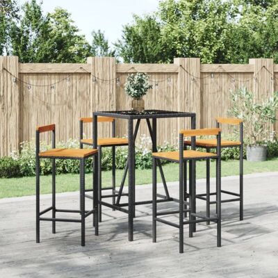 Conjunto de Bar de Jardín vidaXL Negro Ratán y Madera Sólida - Set de Bar para Jardín Conjunto de Bar de Jardín vidaXL Negro Ratán y Madera Sólida - Set de Bar para Jardín